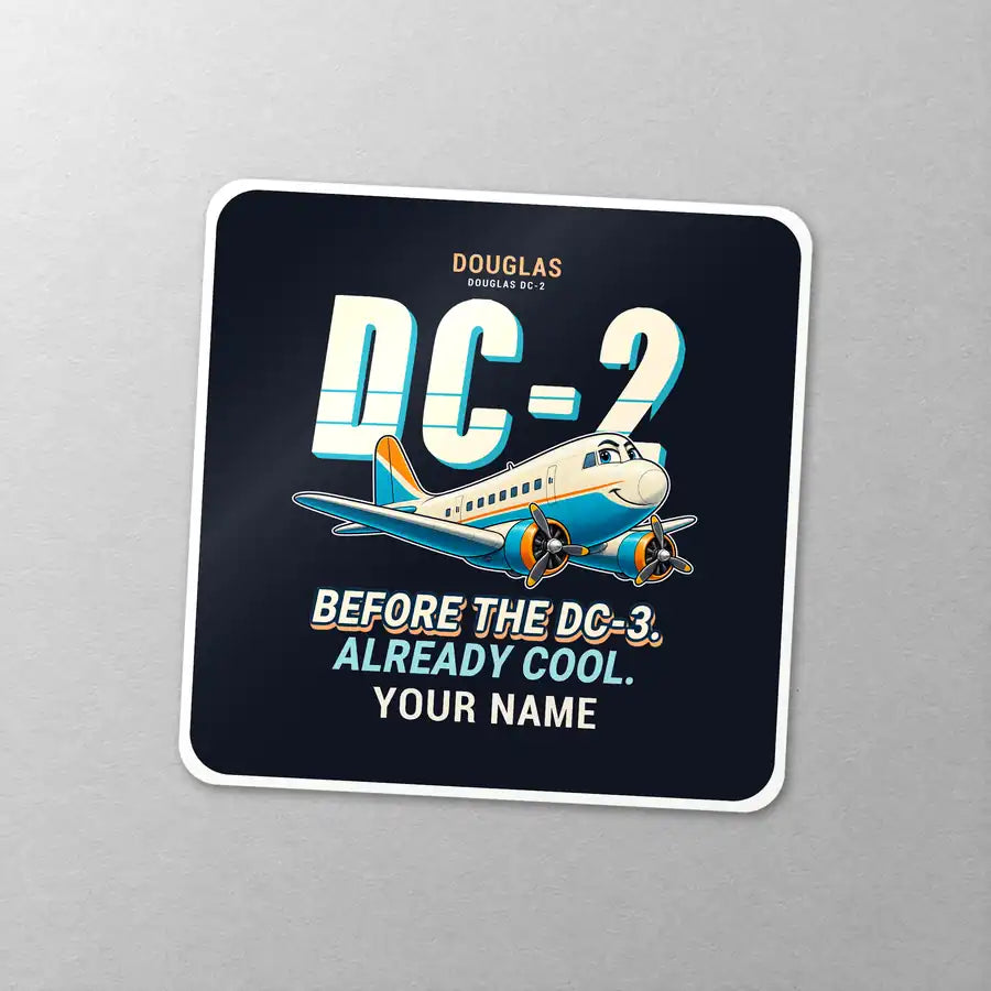 Douglas DC-2 - Cartoon + Name - Square Sticker - Close-up