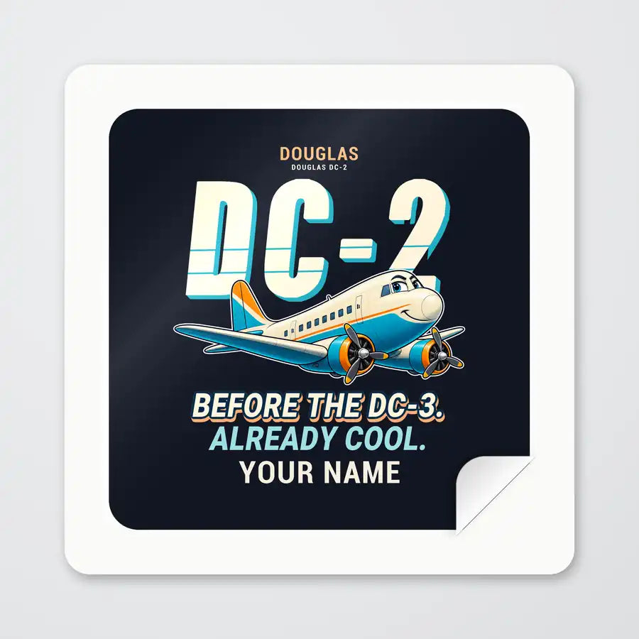 Douglas DC-2 - Cartoon + Name - Square Sticker - Peel