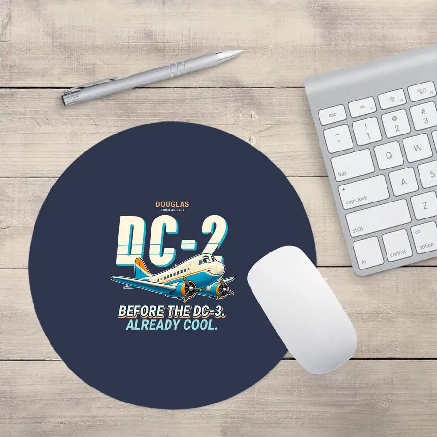 Douglas DC-2 - Cartoon - Round Mouse Pad - Navy Blue