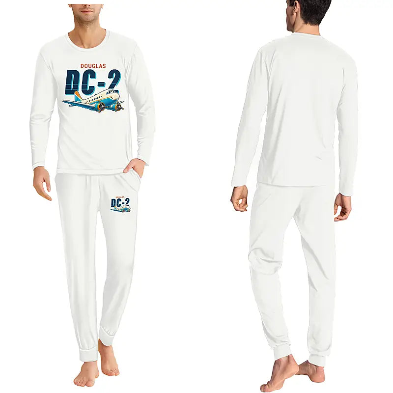 Douglas DC-2 - Men Pajamas - Cartoon Chest - White