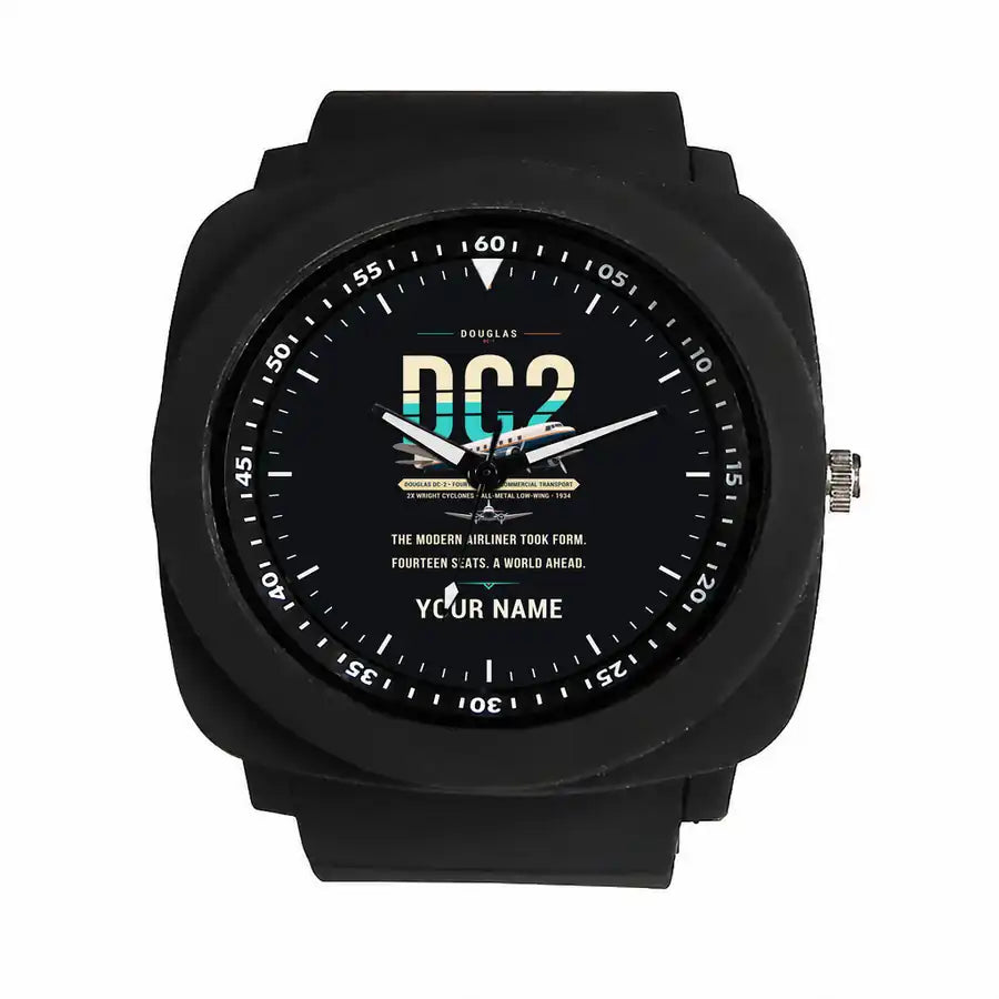 Douglas DC-2 - Original + Name - Rubber Strap - Black