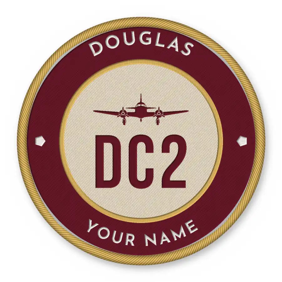 Douglas DC-2 Patches - Circle + Name - Burgundy Cream