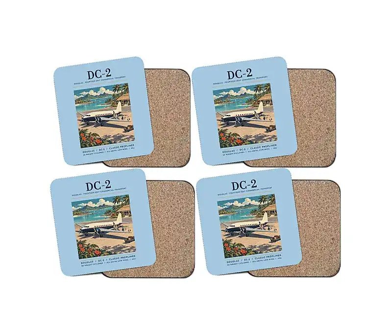 Douglas DC-2 - Poster - Coaster Set - Light Blue
