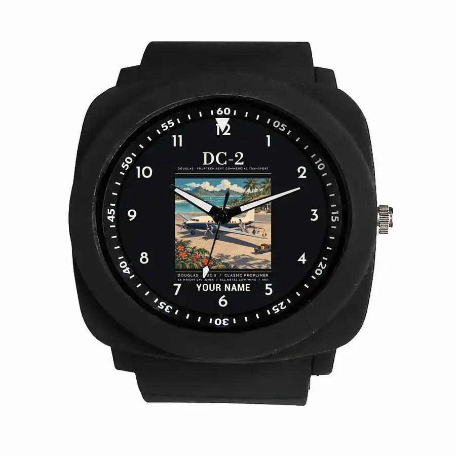 Douglas DC-2 - Poster + Name - Rubber Strap - Black