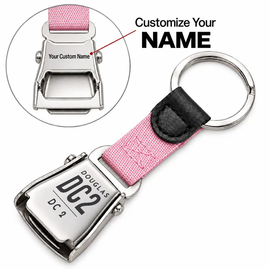 Douglas DC-2 - Seat Belt Key Chain - Tag + Name - Pink