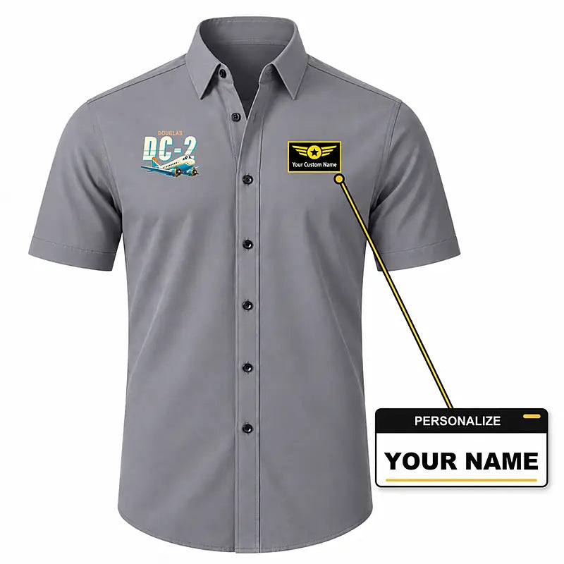 Douglas DC-2 - Short Sleeve Shirt - Cartoon - Gray + NAME