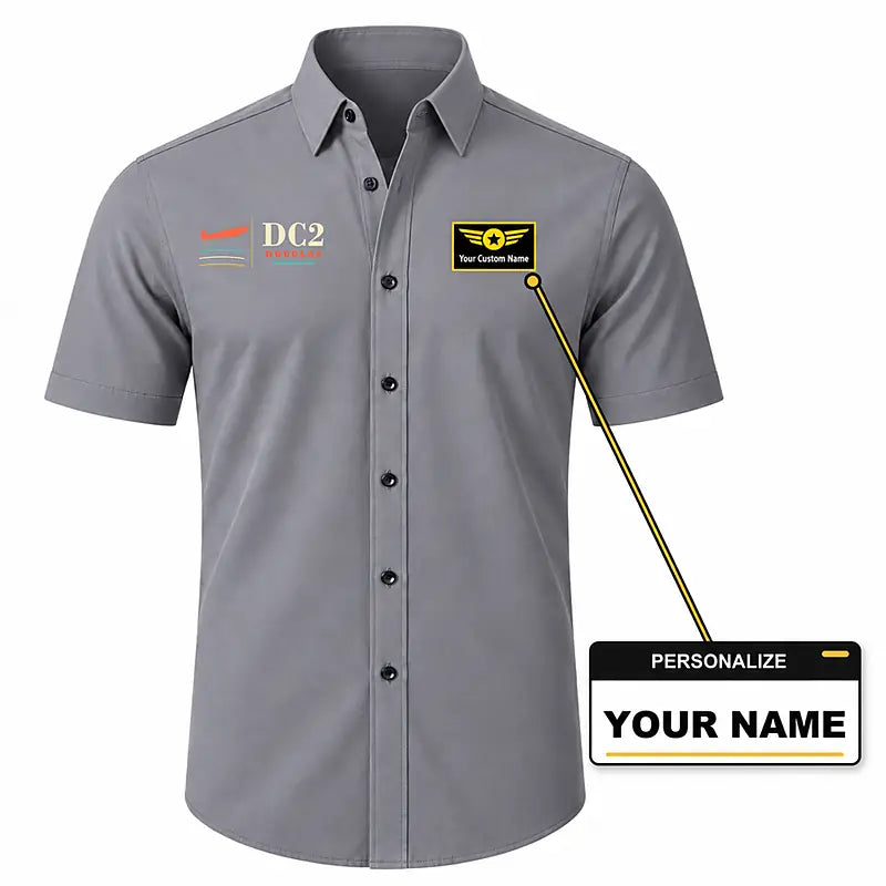 Douglas DC-2 - Short Sleeve Shirt - Poster - Gray + NAME
