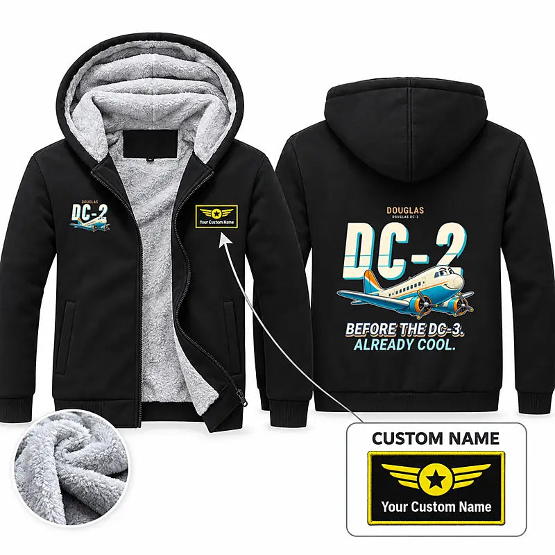 Douglas DC-2 Zipped Sweatshirts - Cartoon + Name - Black