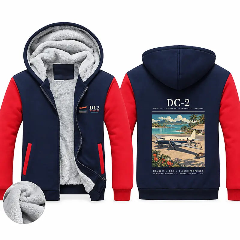 Douglas DC-2 Zipped Sweatshirts - Poster - Navy & Red