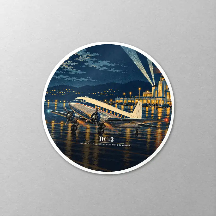 Douglas DC-3 - 3D - Circle Sticker - Close-up
