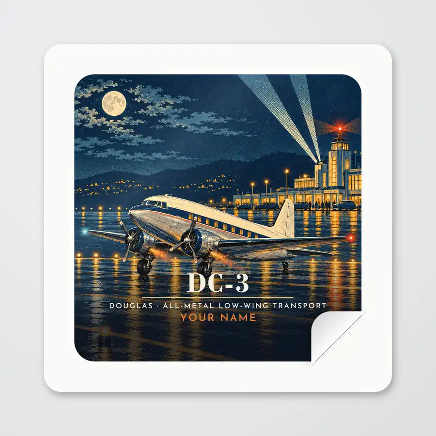 Douglas DC-3 - 3D + Name - Square Sticker - Peel