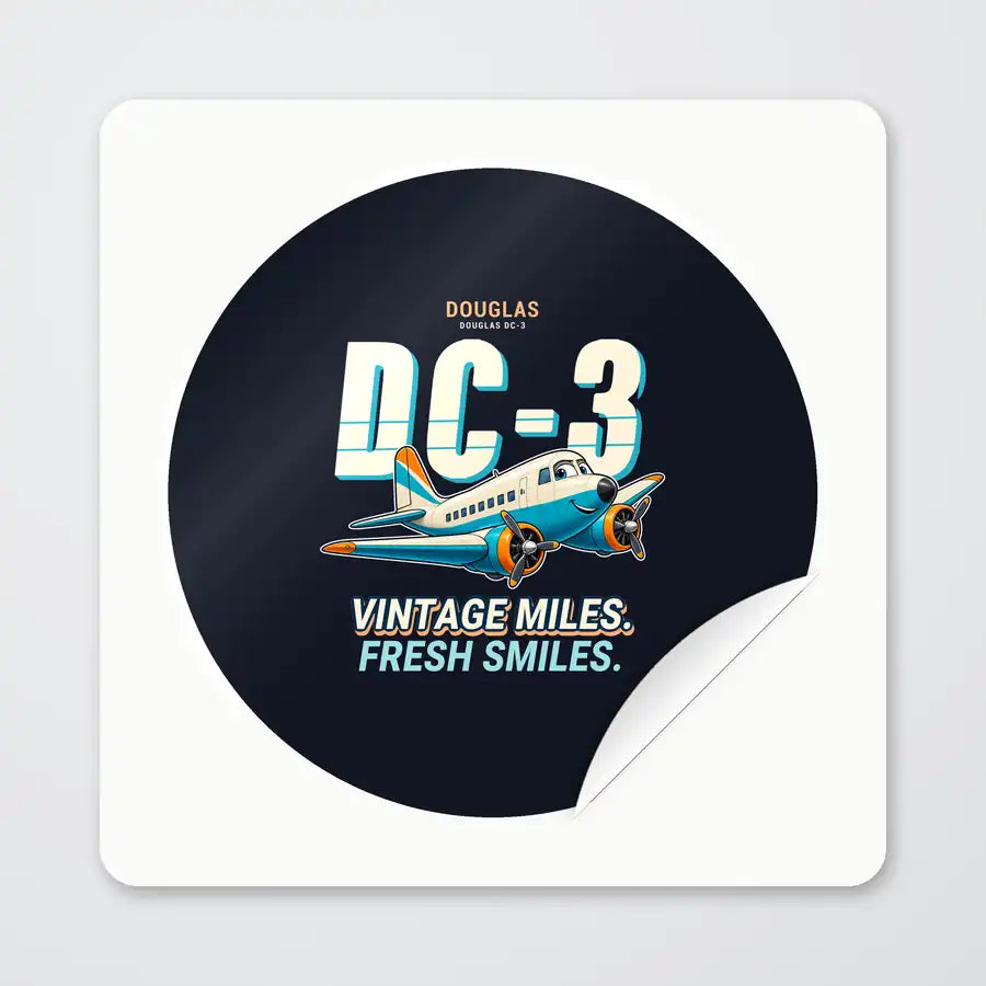 Douglas DC-3 - Cartoon - Circle Sticker - Peel