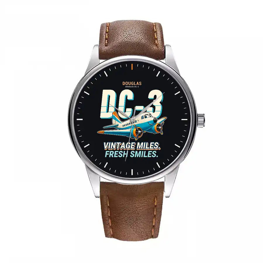 Douglas DC-3 - Cartoon - Leather Strap - Brown Leather Strap
