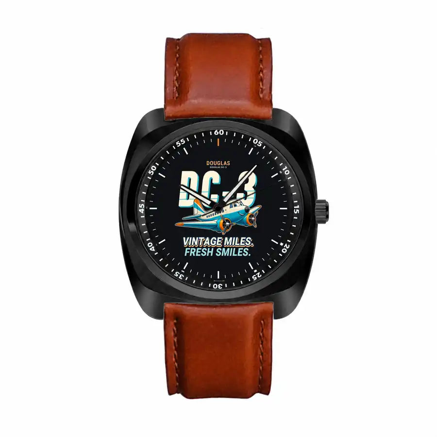 Douglas DC-3 - Cartoon - Luxury Cushion - Black and Dark Brown Strap