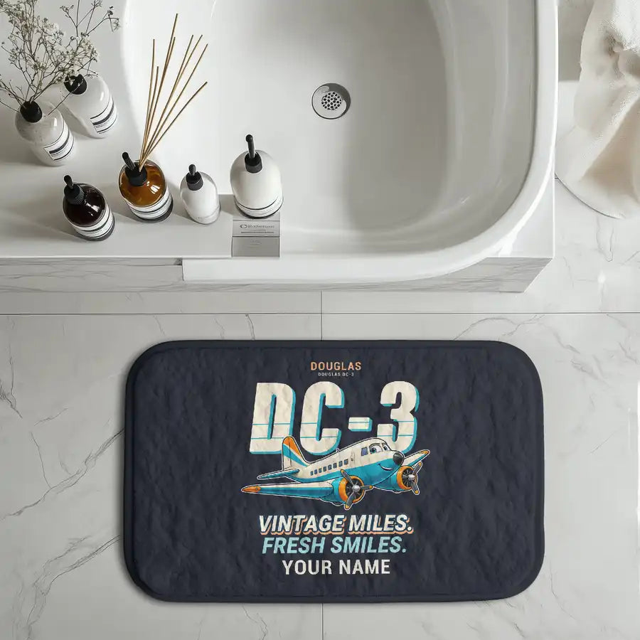 Douglas DC-3 - Cartoon + Name - Bath Mat