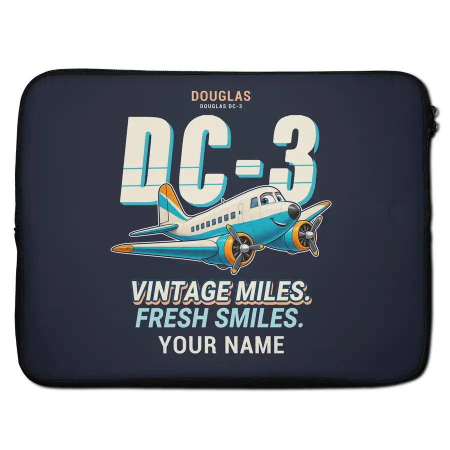Douglas DC-3 - Cartoon + Name - Laptop Sleeve