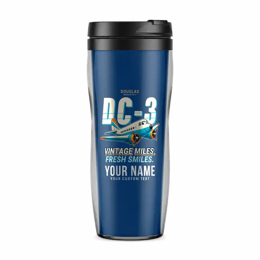 Douglas DC-3 - Cartoon + Name - Plastic (No Holder) - Blue