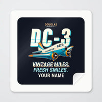 Thumbnail for Douglas DC-3 - Cartoon + Name - Square Sticker - Peel