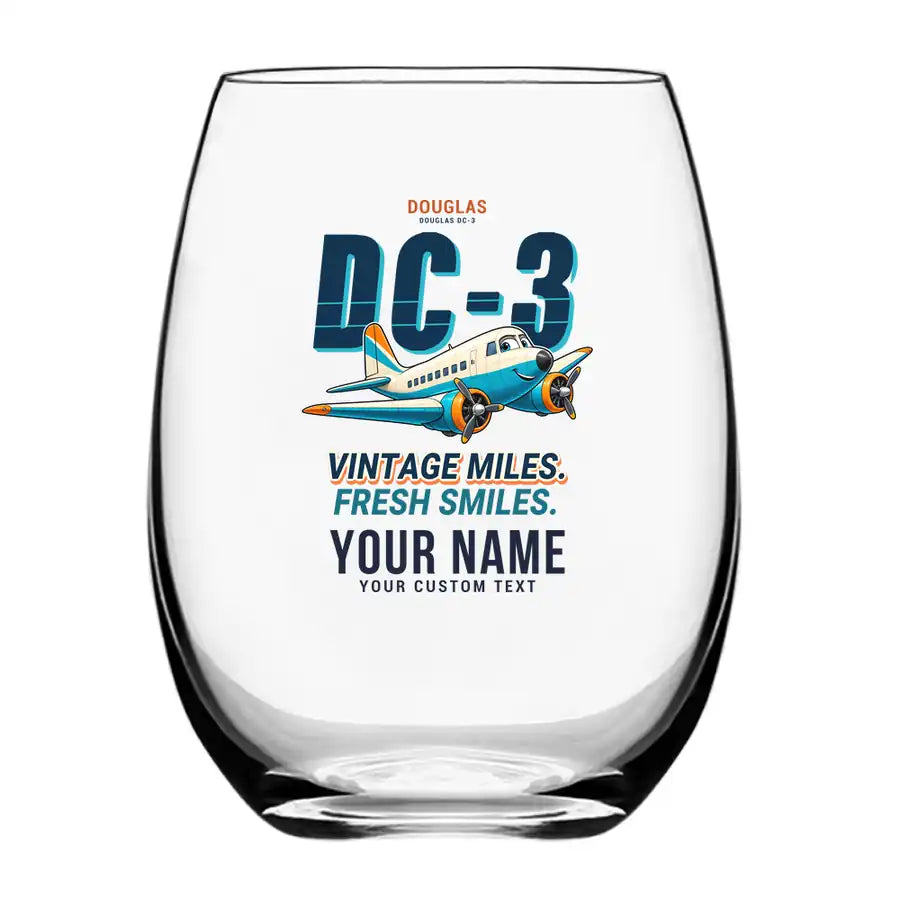 Douglas DC-3 - Cartoon + Name - Water & Drink Glass