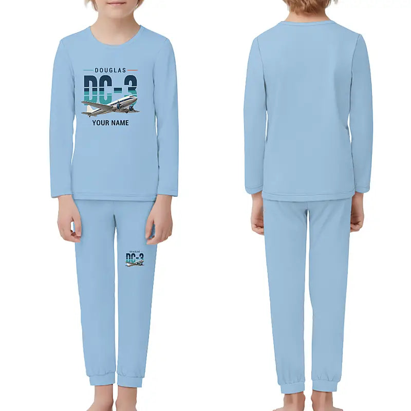 Douglas DC-3 - Children Pajamas - Original Chest + Name - Light Blue