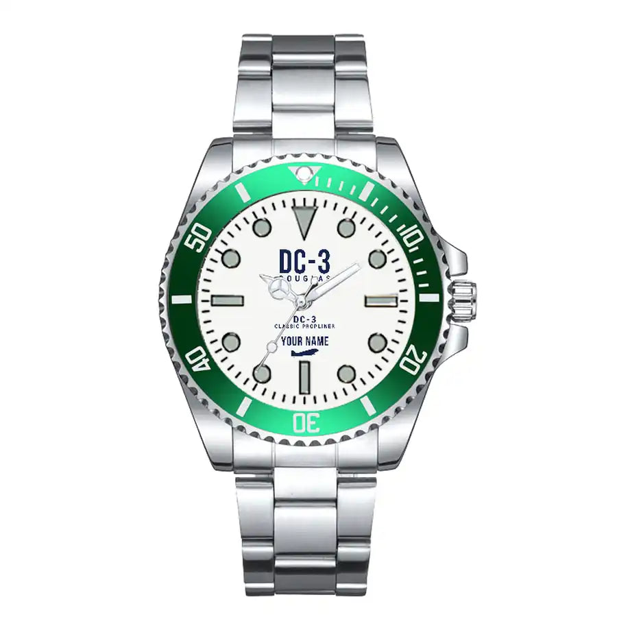 Douglas DC-3 - Classic - White + Name - Premium Diver - Green