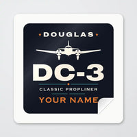 Thumbnail for Douglas DC-3 - Heritage + Name - Square Sticker - Peel