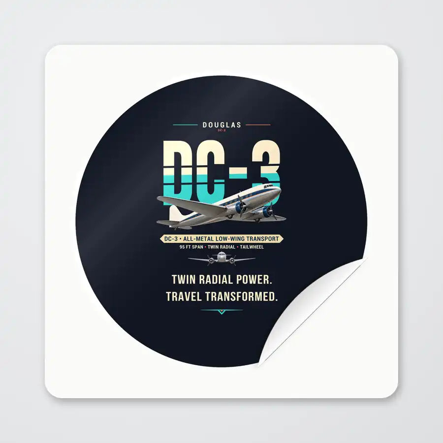 Douglas DC-3 - Original - Circle Sticker - Peel