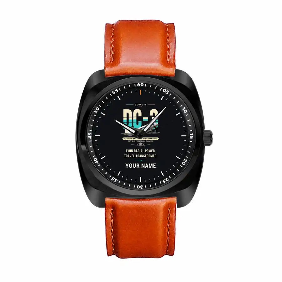 Douglas DC-3 - Original + Name - Luxury Cushion - Black and Light Brown Strap