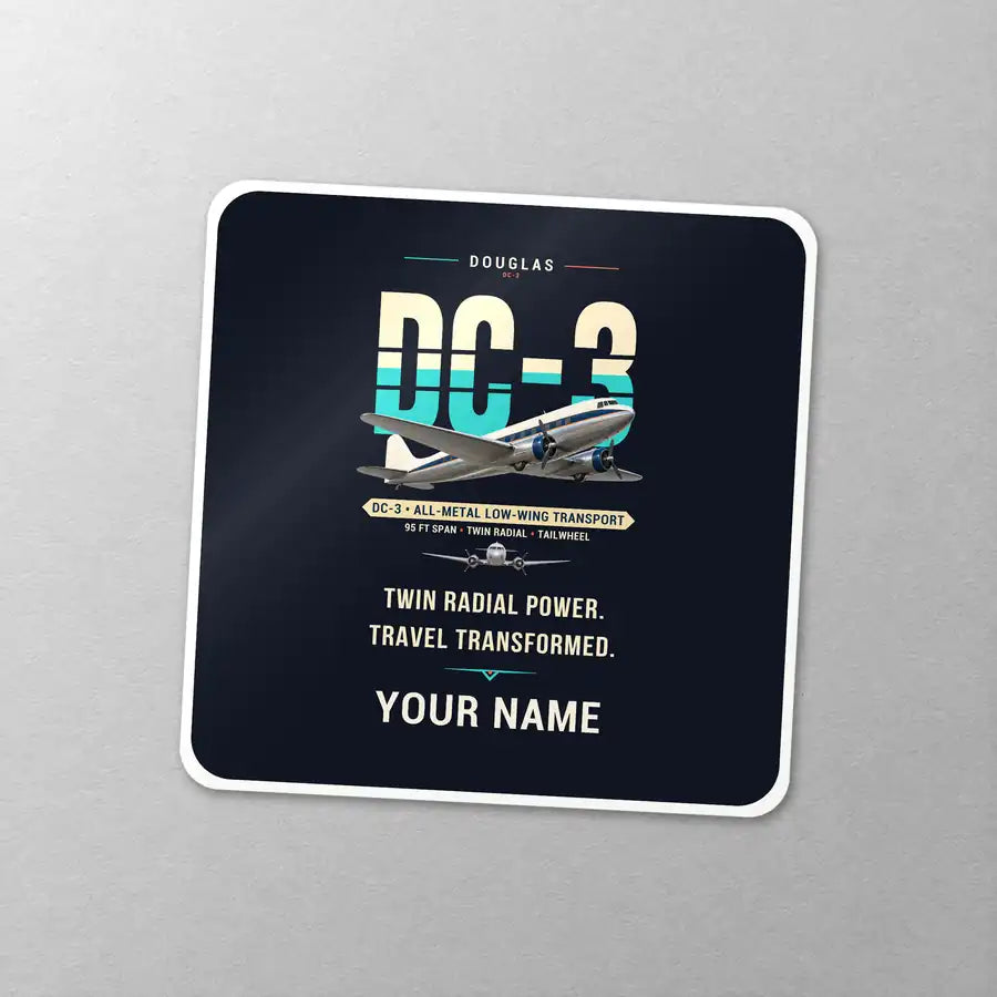 Douglas DC-3 - Original + Name - Square Sticker - Close-up