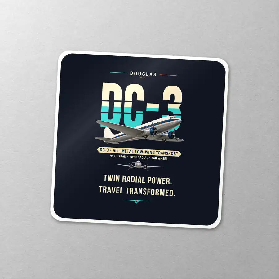 Douglas DC-3 - Original - Square Sticker - Close-up