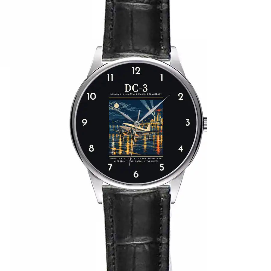 Douglas DC-3 - Poster - Leather Strap - Striped Black Leather Strap