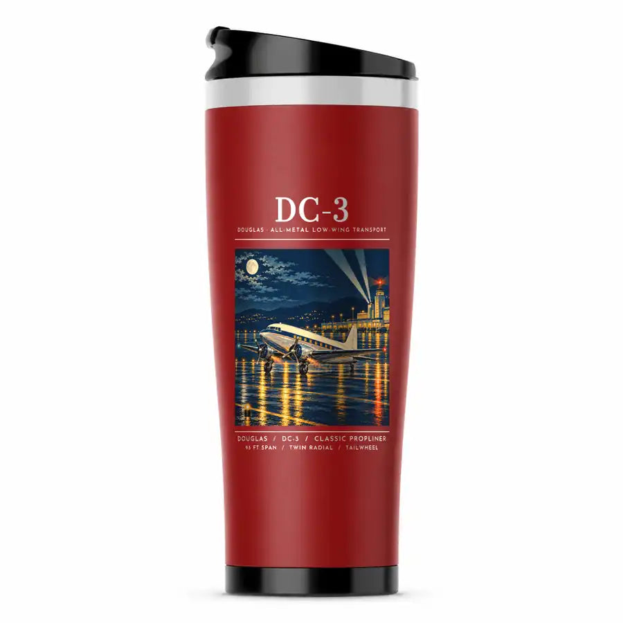 Douglas DC-3 - Poster - Stainless Steel (No Holder) - Red