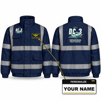 Thumbnail for Douglas DC-3 Reflective Winter Jackets - Cartoon + Name - Navy Blue