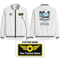 Thumbnail for Douglas DC-3 Stylish Jackets - Baseball Collar - Original + Name - White