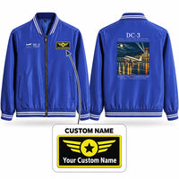 Thumbnail for Douglas DC-3 Stylish Jackets - Baseball Collar - Poster + Name - Royal Blue