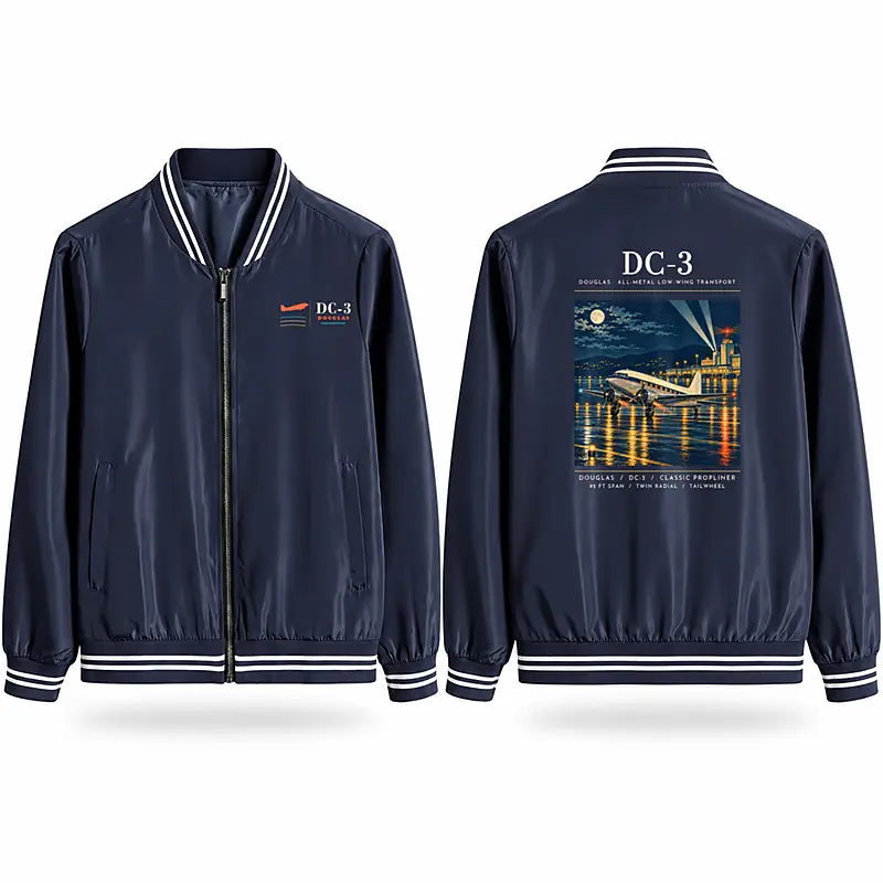 Douglas DC-3 Stylish Jackets - Baseball Collar - Poster - Navy Blue