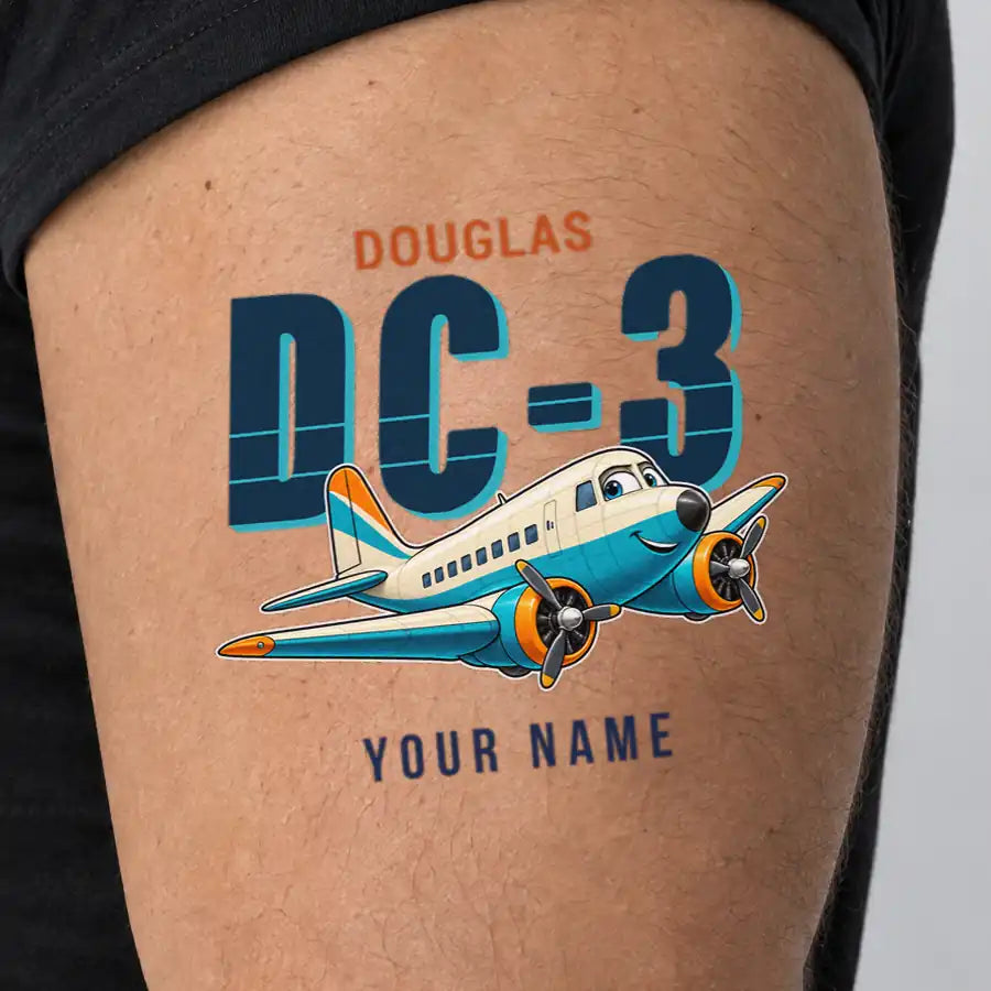 Douglas DC-3 - Tattoo - Cartoon + Name - Man