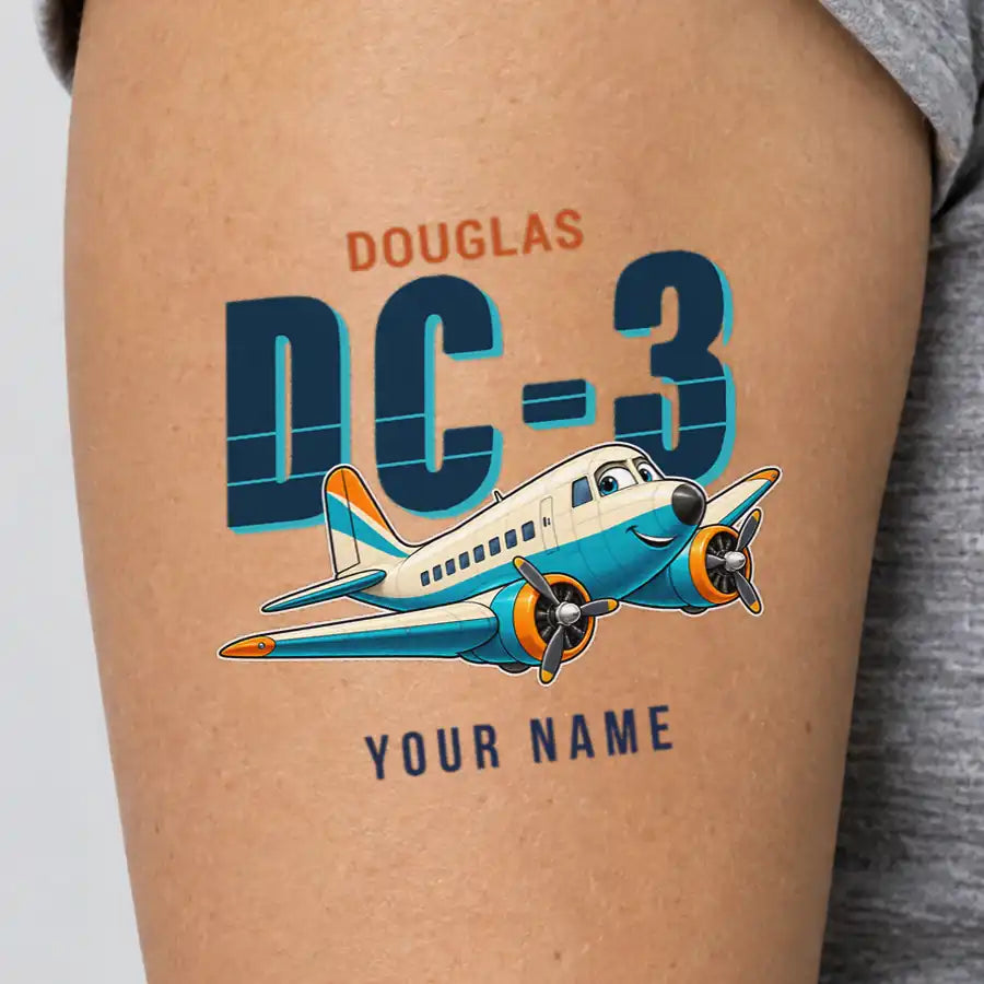 Douglas DC-3 - Tattoo - Cartoon + Name
