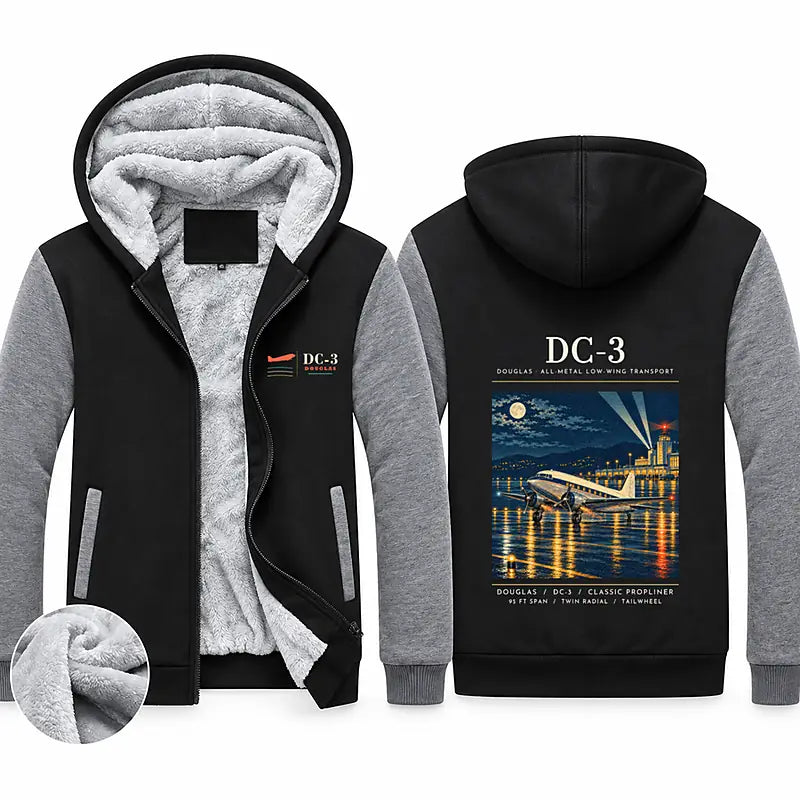Douglas DC-3 Zipped Sweatshirts - Poster - Black & Gray