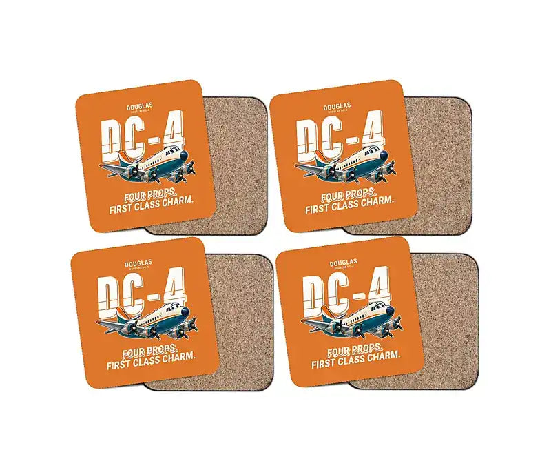 Douglas DC-4 - Cartoon - Coaster Set - Orange