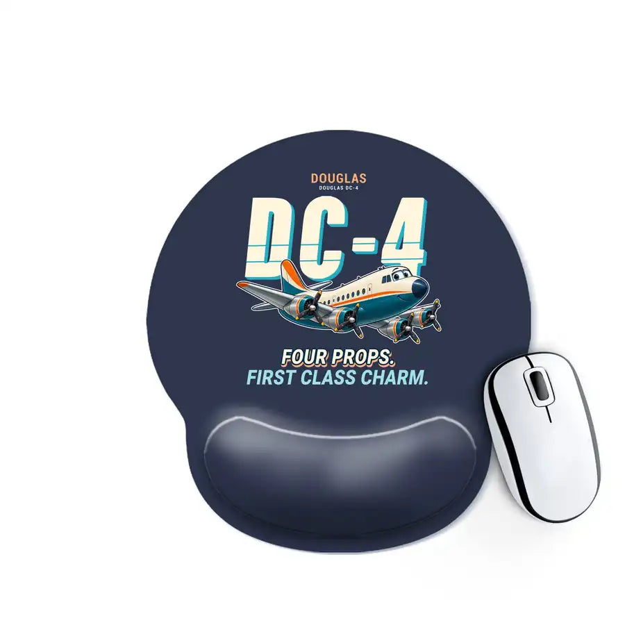 Douglas DC-4 - Cartoon - Ergonomic Mouse Pad - Navy Blue