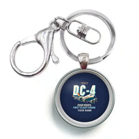 Thumbnail for Douglas DC-4 - Cartoon + Name - Circle Key Chain - Navy Blue