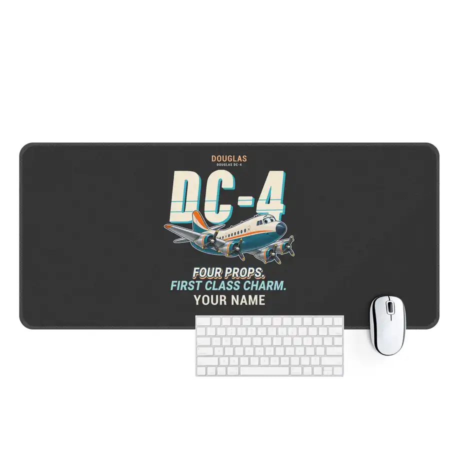 Douglas DC-4 - Cartoon + Name - Desk Mat - Black