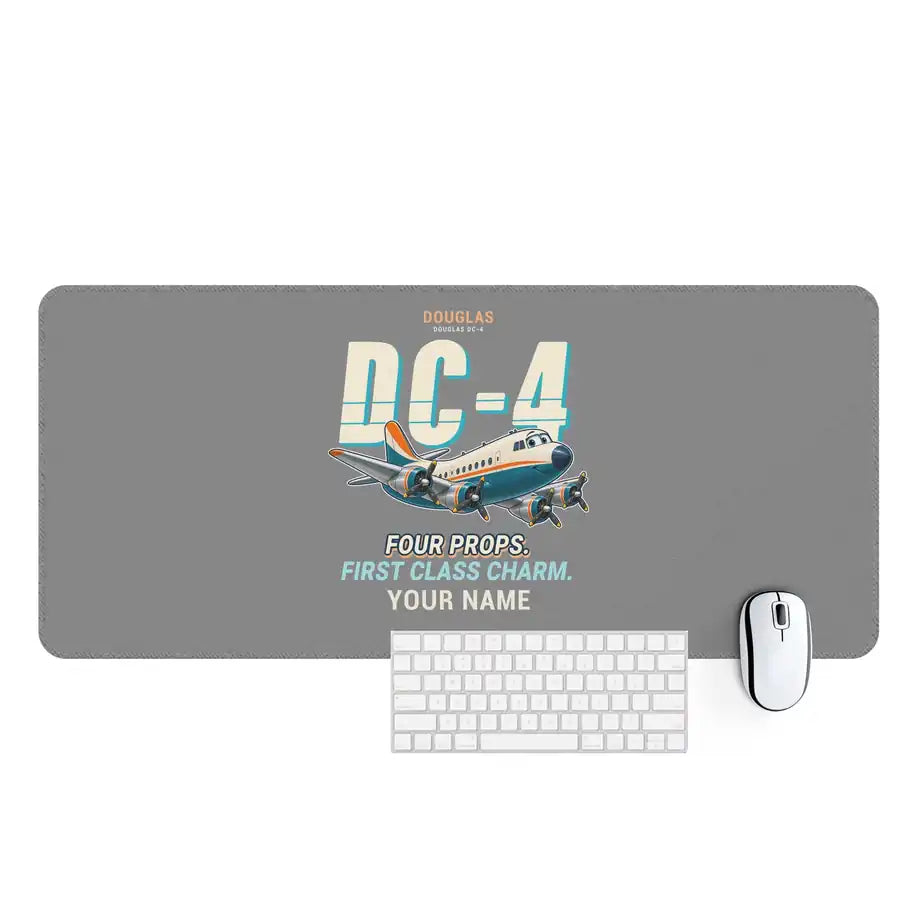Douglas DC-4 - Cartoon + Name - Desk Mat - Gray