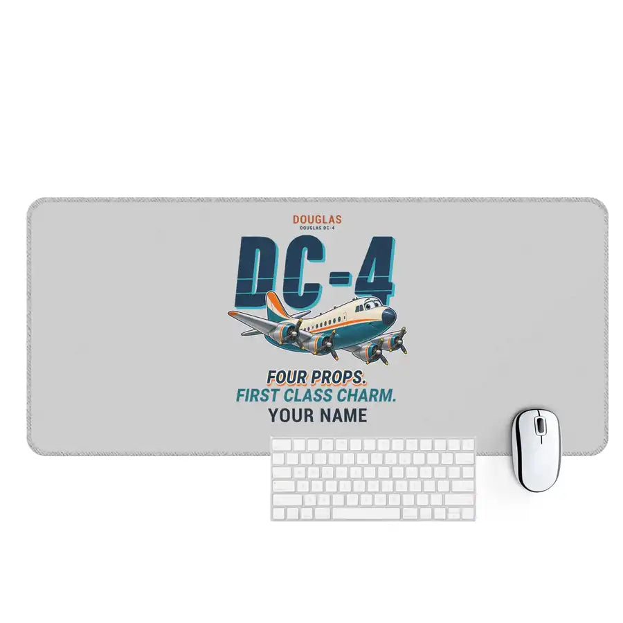 Douglas DC-4 - Cartoon + Name - Desk Mat - Light Gray