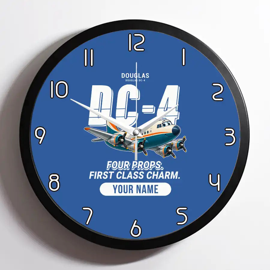 Douglas DC-4 - Cartoon + Name - Framed - Blue