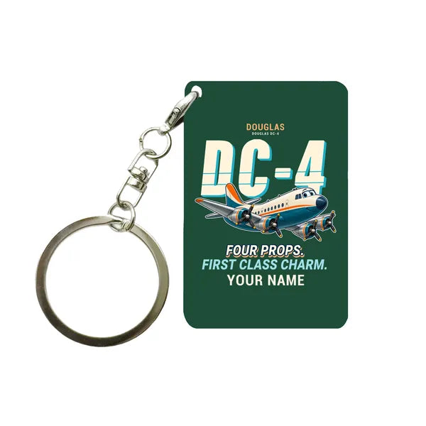 Douglas DC-4 - Cartoon + Name - Key Chain - Dark Green