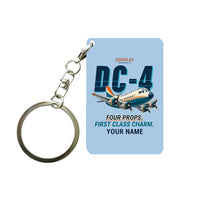 Thumbnail for Douglas DC-4 - Cartoon + Name - Key Chain - Light Blue