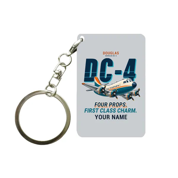 Douglas DC-4 - Cartoon + Name - Key Chain - Light Gray