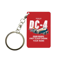 Thumbnail for Douglas DC-4 - Cartoon + Name - Key Chain - Red